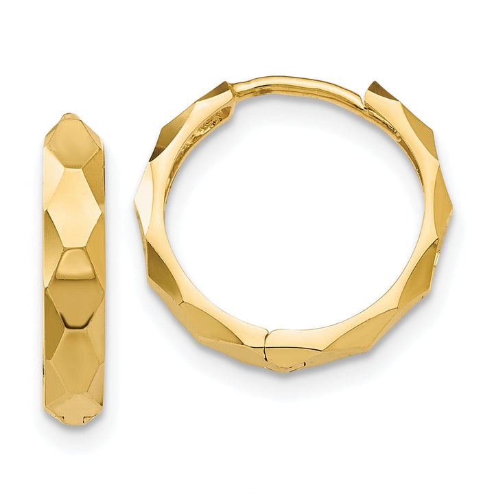 Lovely Rita's Earrings 14K Yellow Gold Polished Diamond-Cut 14mm Hinged Hoop Earrings