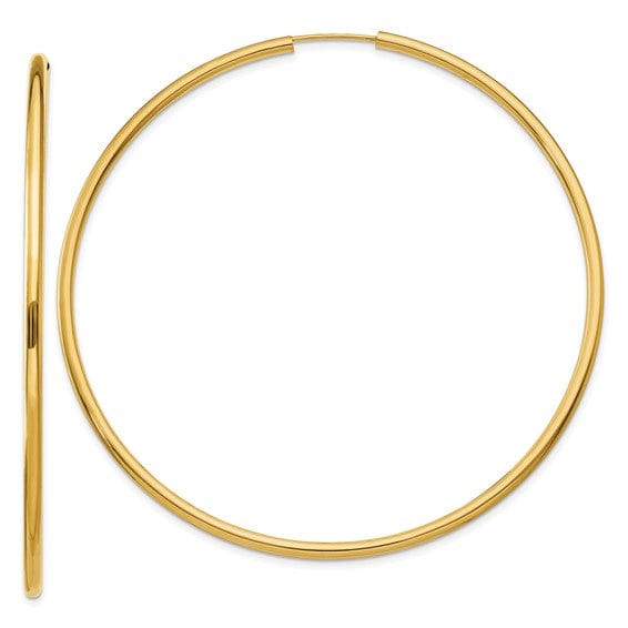 Lovely Rita's Earrings 14k Yellow Gold Polished Endless Hoops 2mm x 65mm