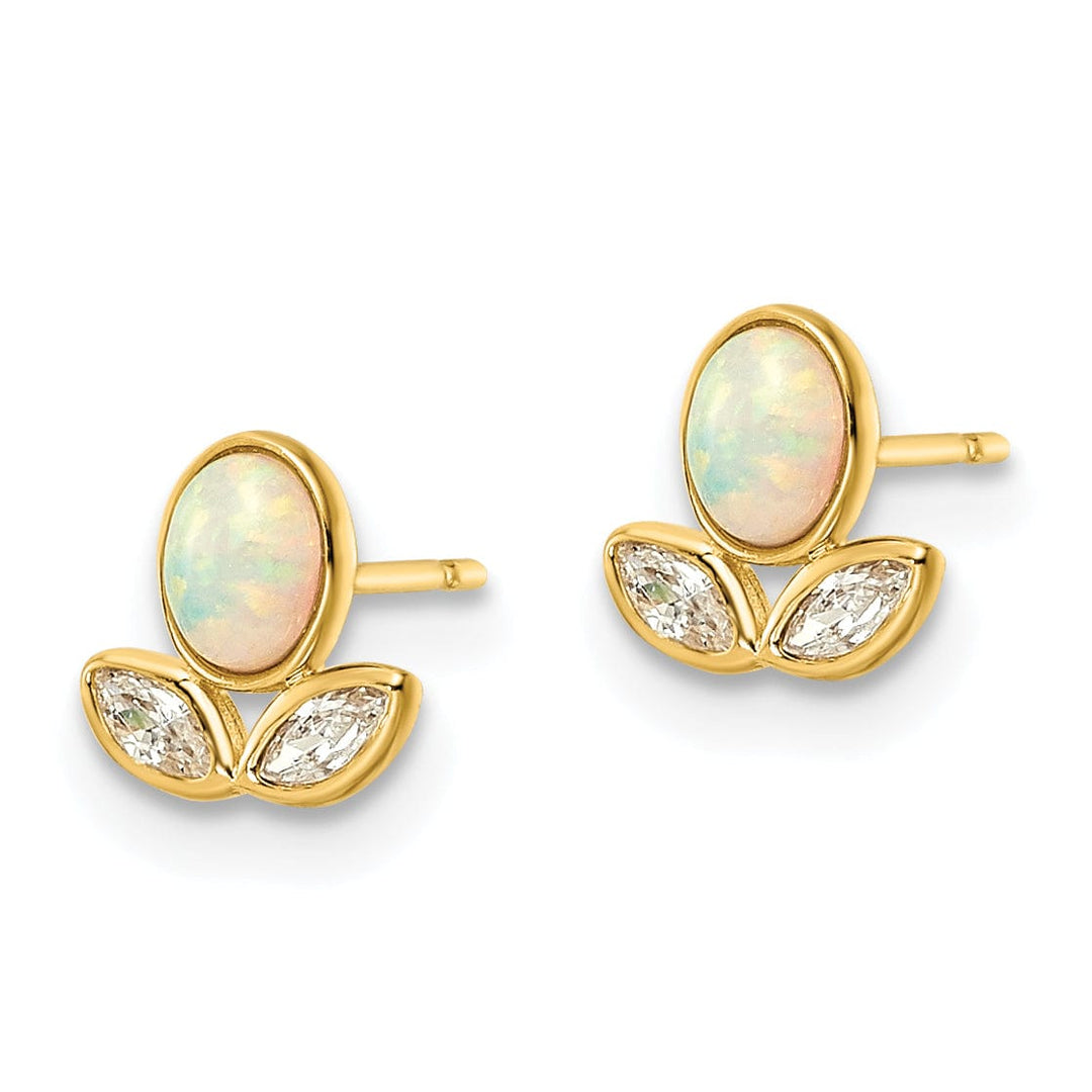 Lovely Rita's Earrings 14K Yellow Gold Polished Polished 6.75mm CZ & Opal Post Earrings