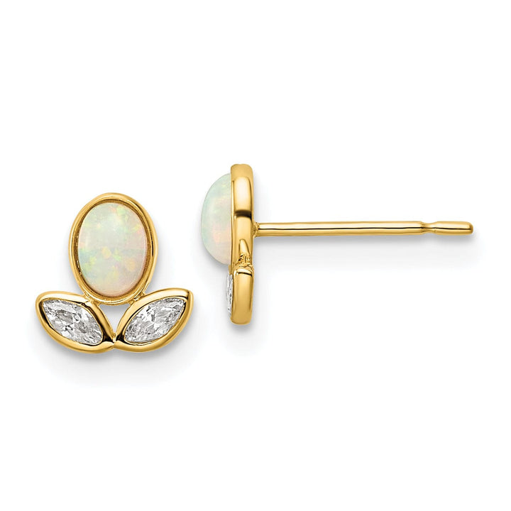 Lovely Rita's Earrings 14K Yellow Gold Polished Polished 6.75mm CZ & Opal Post Earrings
