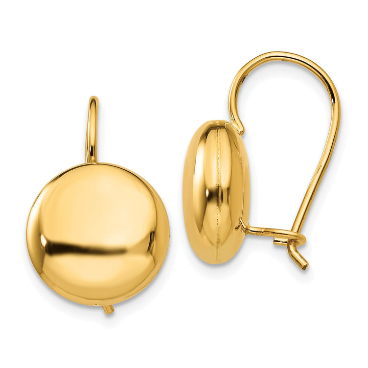 Lovely Rita's Earrings 14K Yellow Gold Premium Polished 12mm Button Kidney Wire Earrings