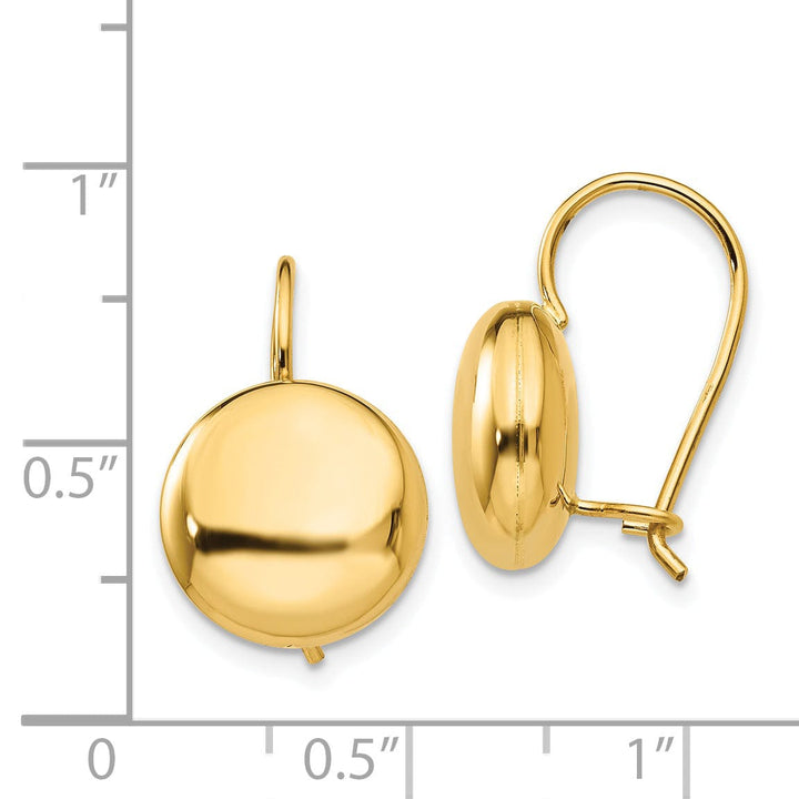 Lovely Rita's Earrings 14K Yellow Gold Premium Polished 12mm Button Kidney Wire Earrings