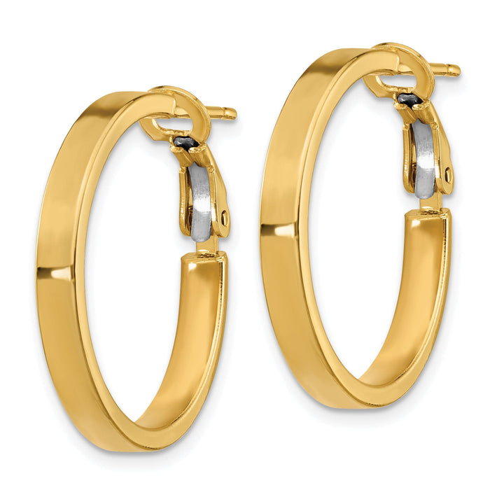 Lovely Rita's Earrings 14K Yellow Gold Premium Polished 24.5mm Square Tube Omega Hoops