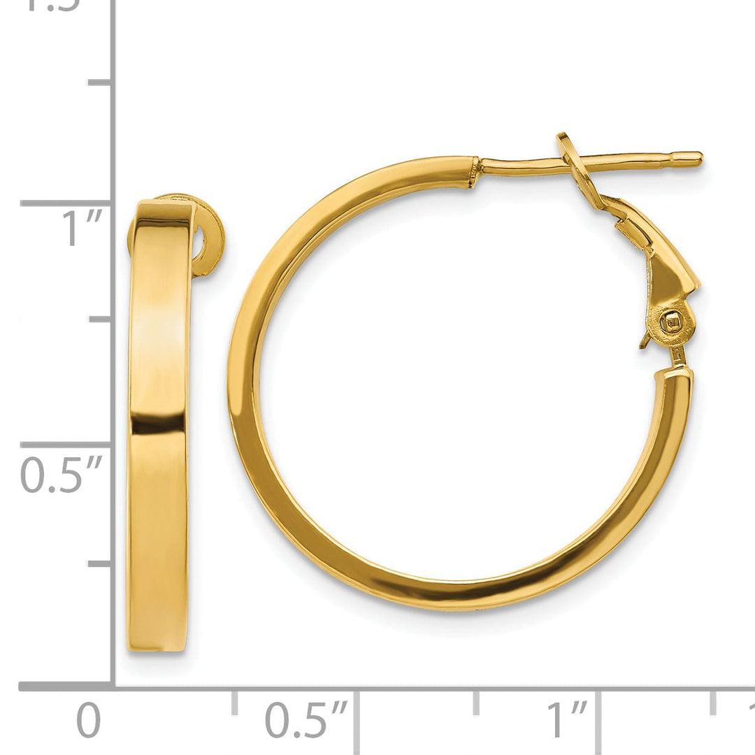 Lovely Rita's Earrings 14K Yellow Gold Premium Polished 24.5mm Square Tube Omega Hoops
