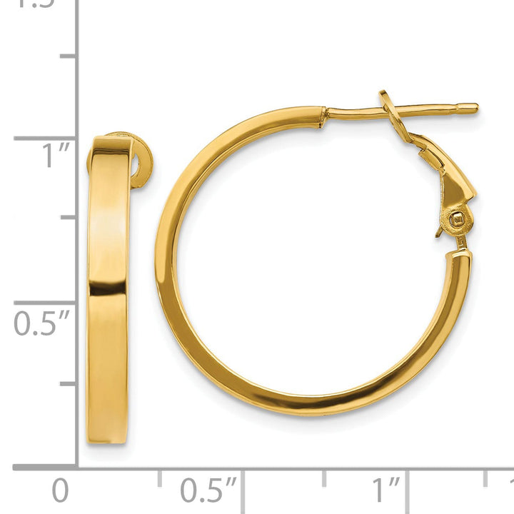 Lovely Rita's Earrings 14K Yellow Gold Premium Polished 24.5mm Square Tube Omega Hoops