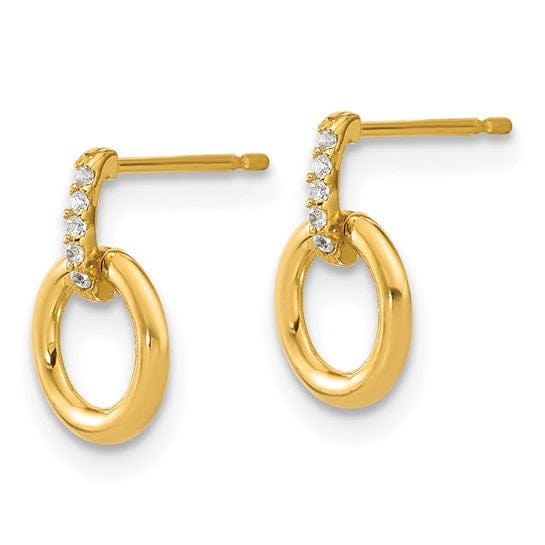 Lovely Rita's Earrings 14K Yellow Gold Radiant Polished 7.2mm Circle CZ Post Dangle Earrings