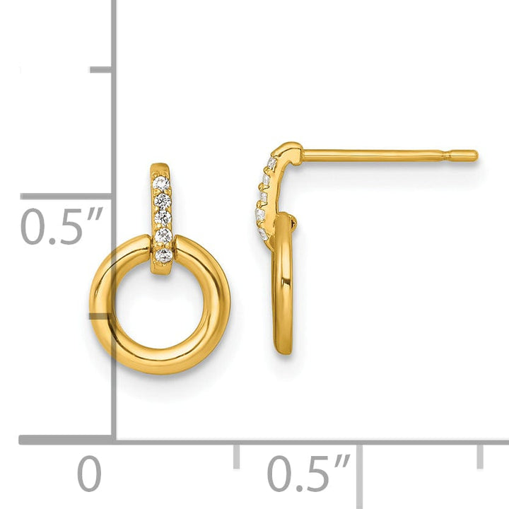 Lovely Rita's Earrings 14K Yellow Gold Radiant Polished 7.2mm Circle CZ Post Dangle Earrings