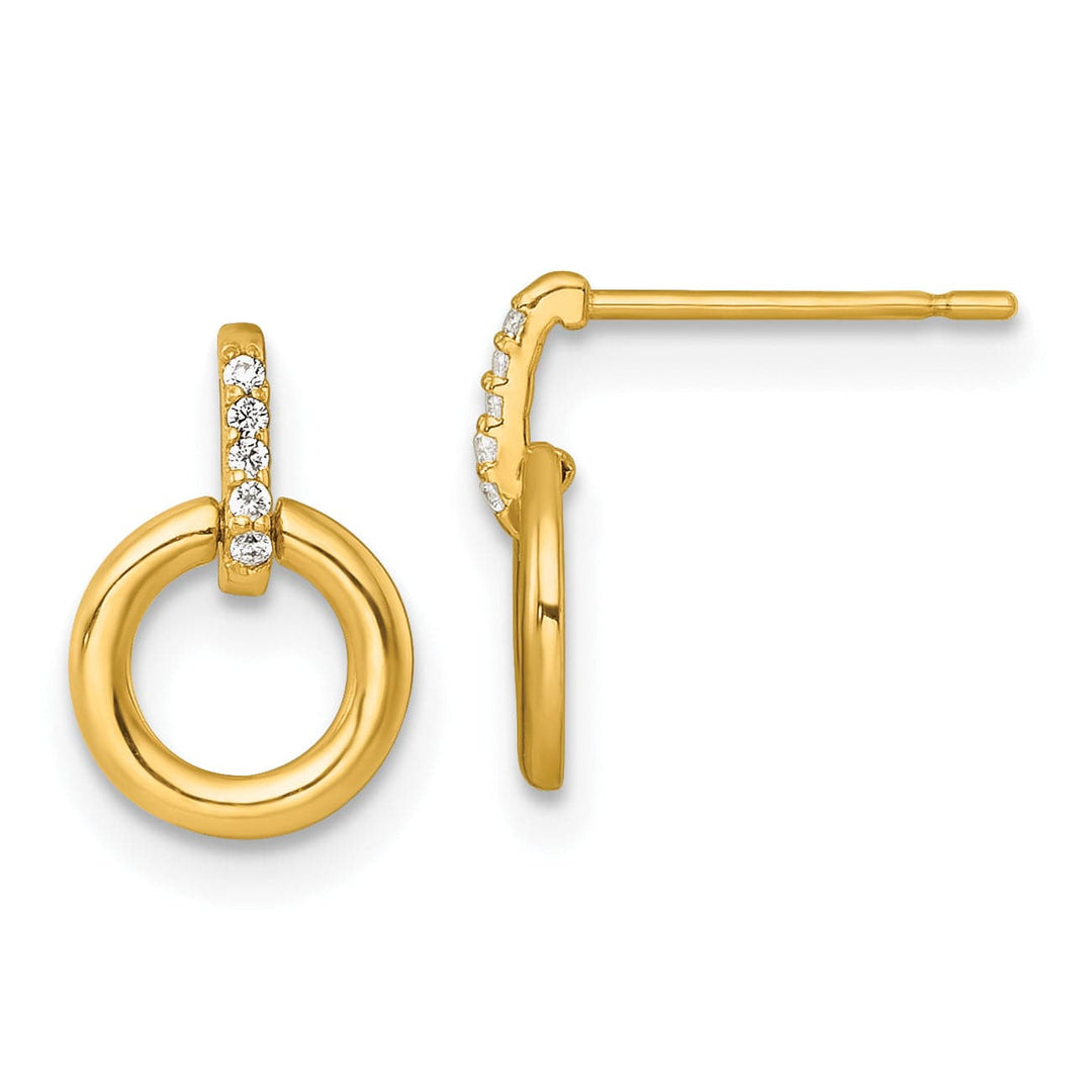 Lovely Rita's Earrings 14K Yellow Gold Radiant Polished 7.2mm Circle CZ Post Dangle Earrings