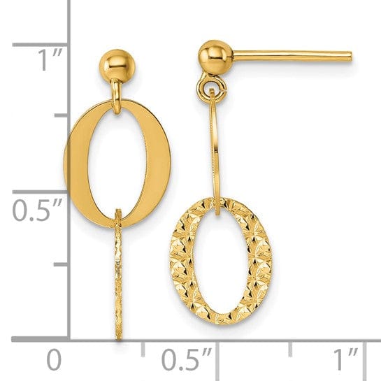 Lovely Rita's Earrings 14K Yellow Gold Radiant Textured 9.5mm Oval Post Dangle Earrings