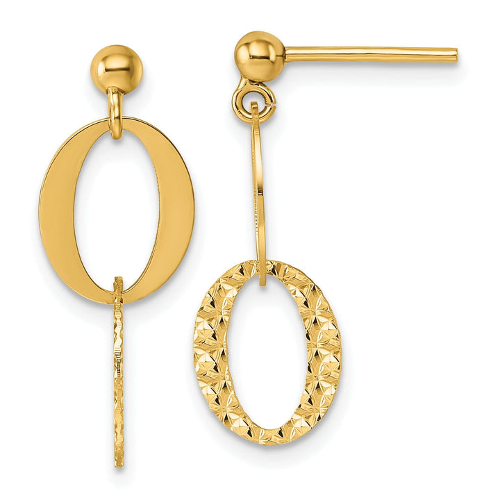 Lovely Rita's Earrings 14K Yellow Gold Radiant Textured 9.5mm Oval Post Dangle Earrings