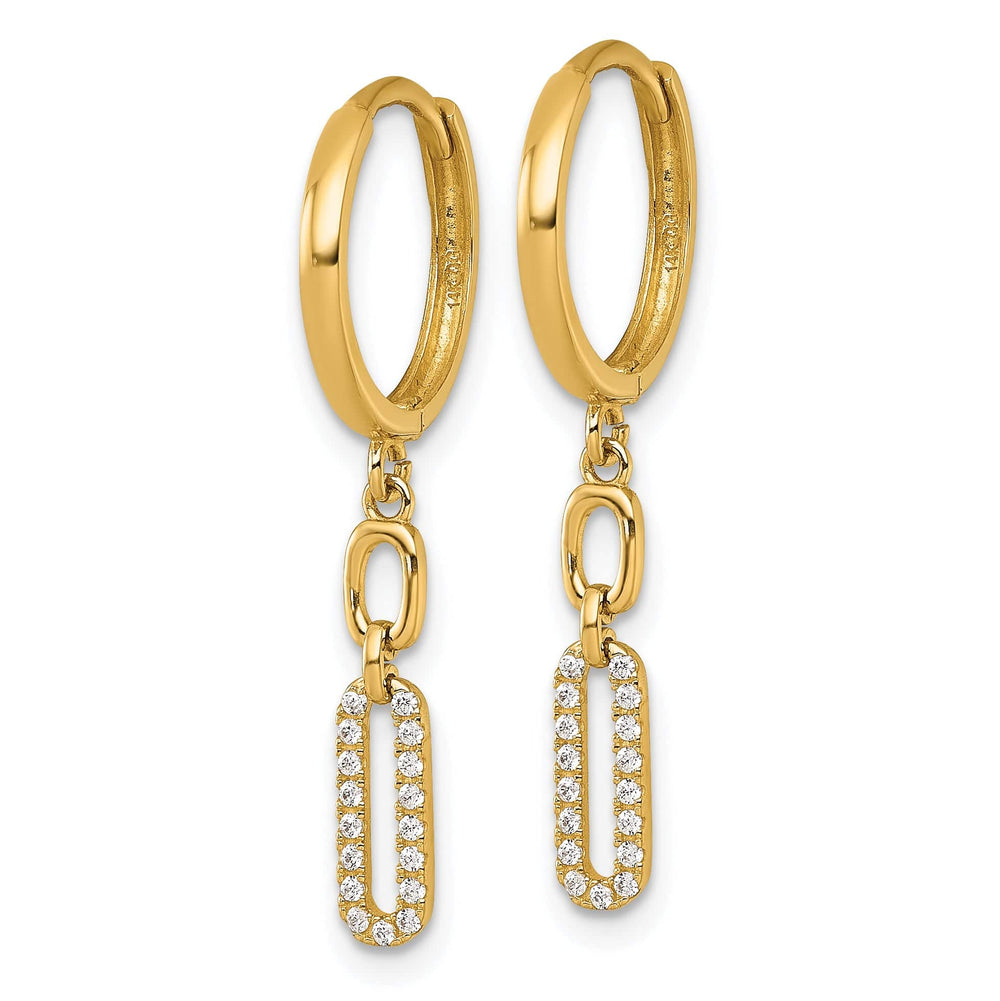 Lovely Rita's Earrings 14K Yellow Gold Refined Polished 13.09mm CZ Link Hinged Hoop Earrings