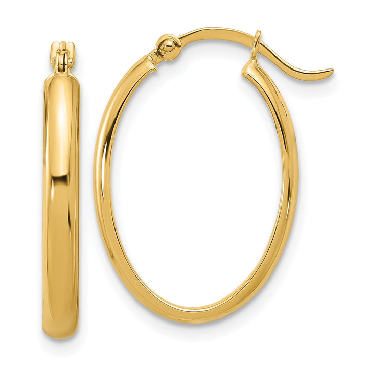 Lovely Rita's Earrings 14K Yellow Gold Refined Polished 17 mm Oval Tube Hoop Earrings