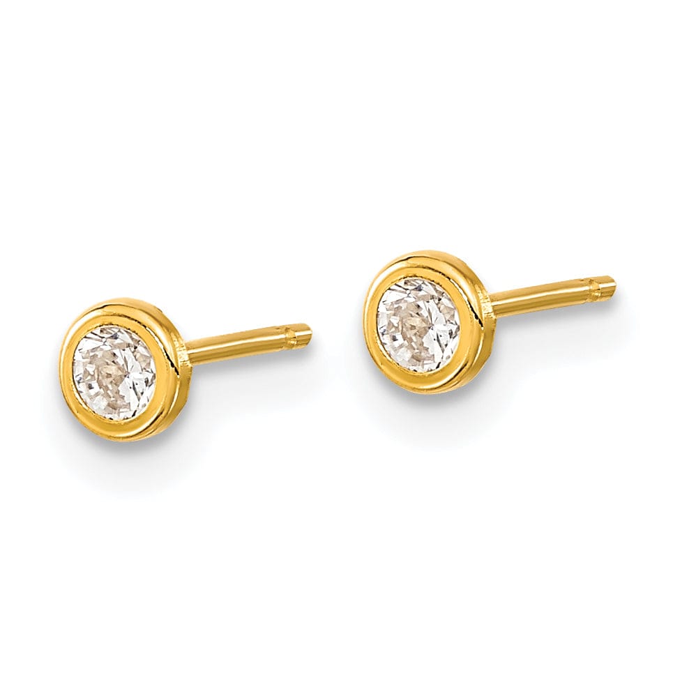 Lovely Rita's Earrings 14K Yellow Gold Refined Polished 3.6mm Circle Bezel CZ Post Earrings