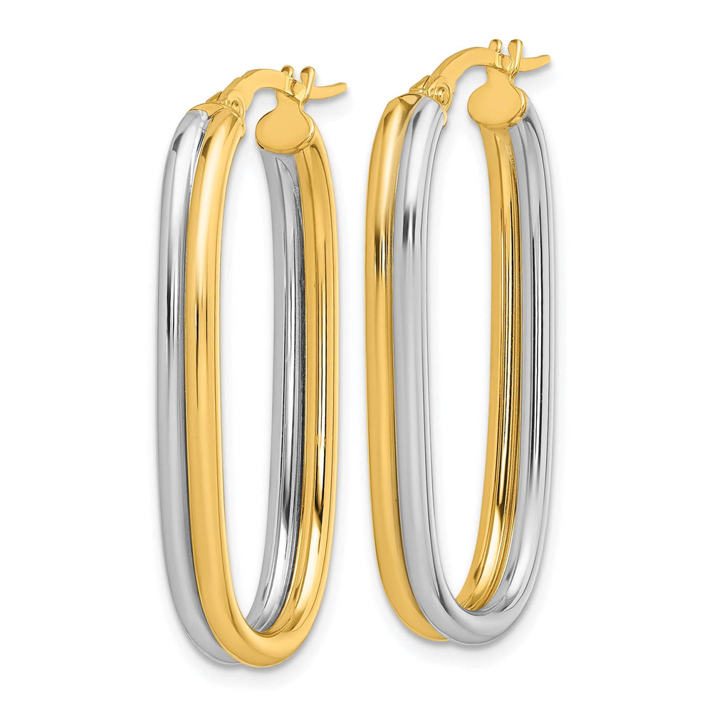 Lovely Rita's Earrings 14K Yellow Gold Regal Rhodium-Plated 13.5 mm Oval Tube Hoop Earrings