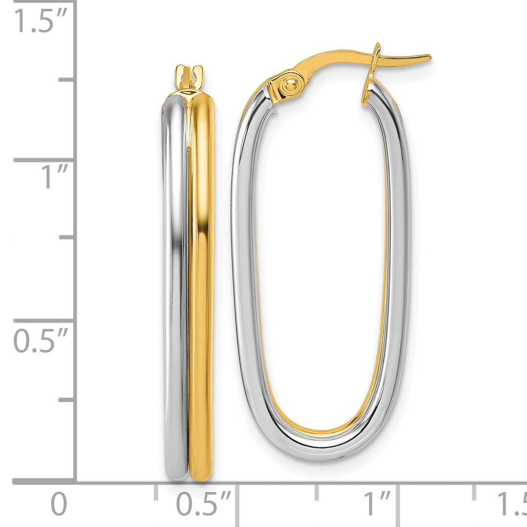 Lovely Rita's Earrings 14K Yellow Gold Regal Rhodium-Plated 13.5 mm Oval Tube Hoop Earrings