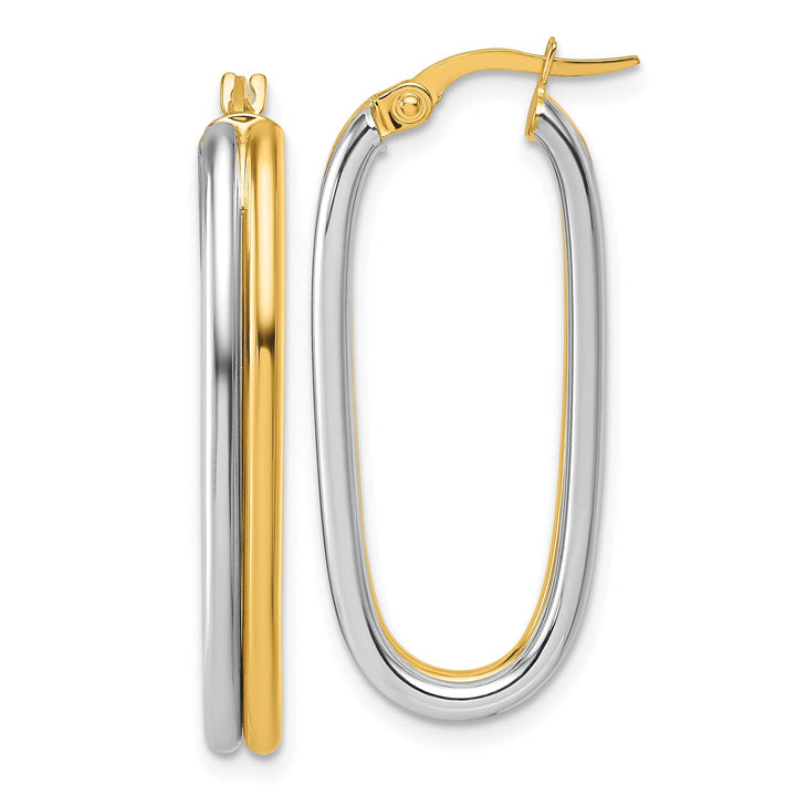 Lovely Rita's Earrings 14K Yellow Gold Regal Rhodium-Plated 13.5 mm Oval Tube Hoop Earrings
