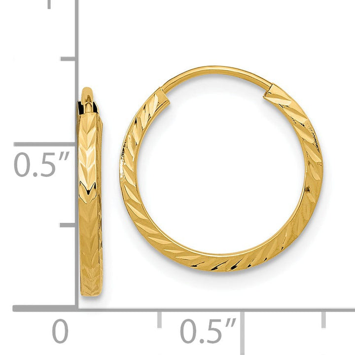 Lovely Rita's Earrings 14K Yellow Gold Sleek D.C Square-Tube 1.35x15mm Endless Hoop Earrings