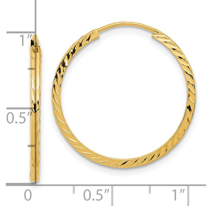 Lovely Rita's Earrings 14K Yellow Gold Sleek D.C Square-Tube 1.35x25mm Endless Hoop Earrings