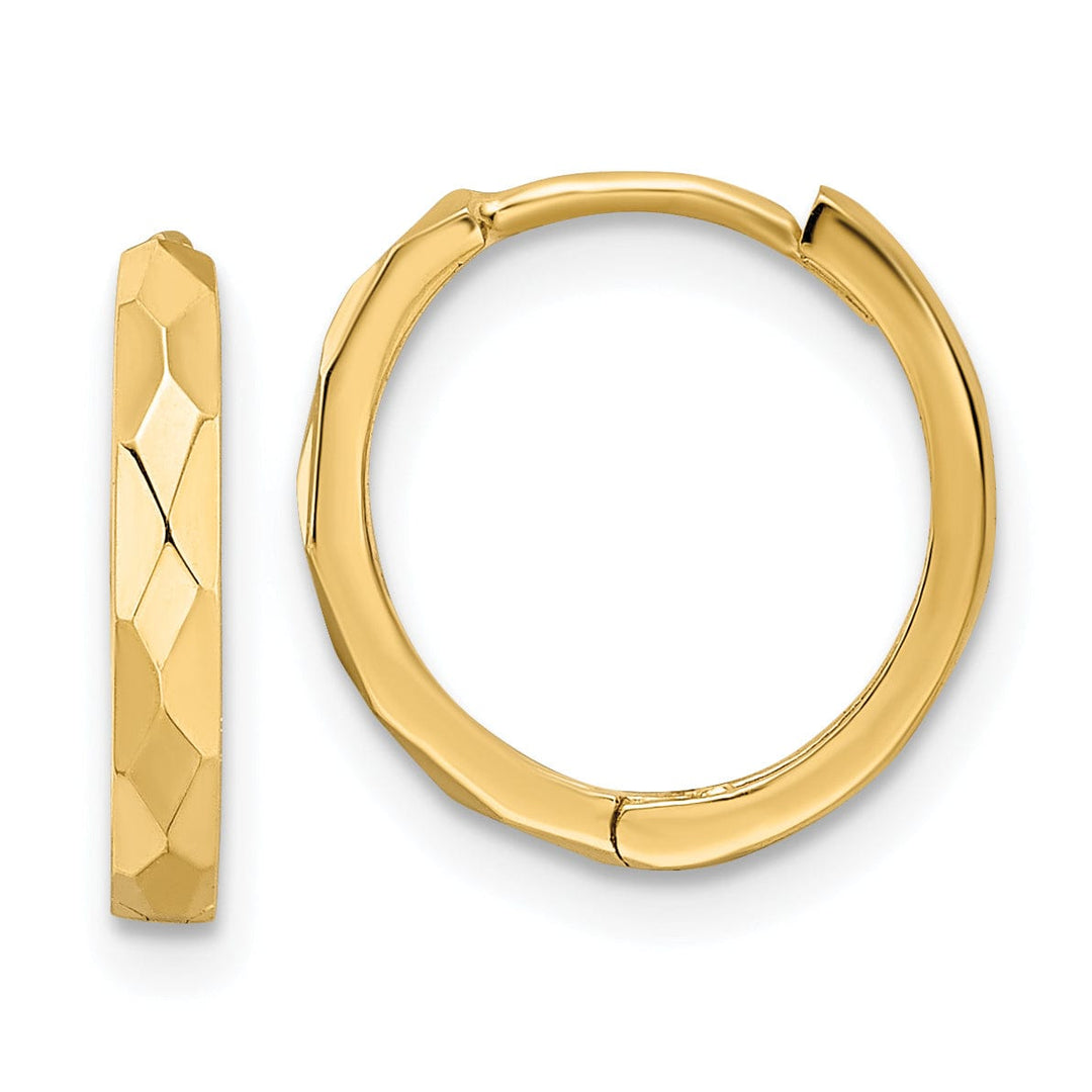 Lovely Rita's Earrings 14K Yellow Gold Sleek Polished 13.85mm Faceted Hinged Hoop Earrings