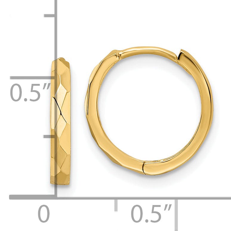 Lovely Rita's Earrings 14K Yellow Gold Sleek Polished 13.85mm Faceted Hinged Hoop Earrings