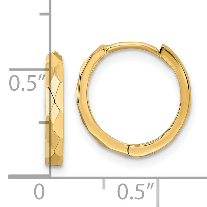 Lovely Rita's Earrings 14K Yellow Gold Sleek Polished 13.85mm Faceted Hinged Hoop Earrings