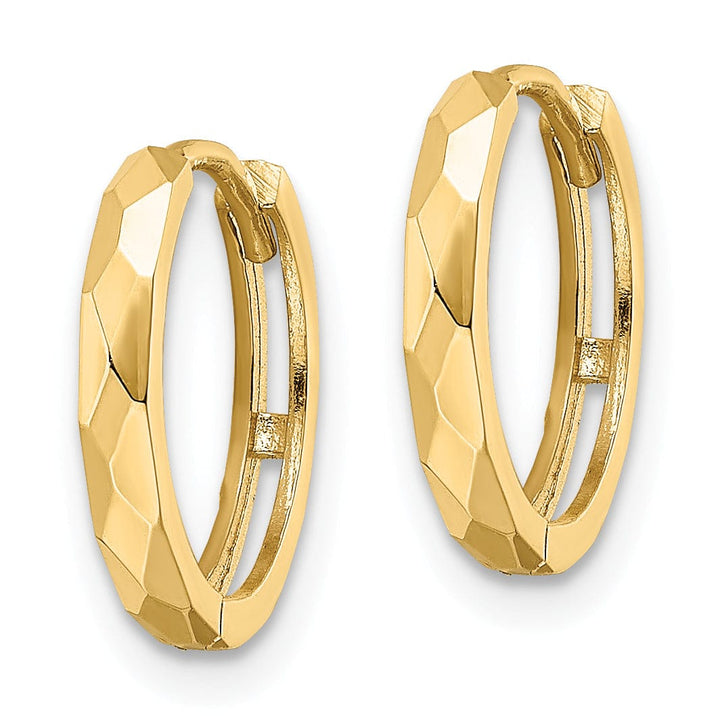 Lovely Rita's Earrings 14K Yellow Gold Sleek Polished 13.85mm Faceted Hinged Hoop Earrings