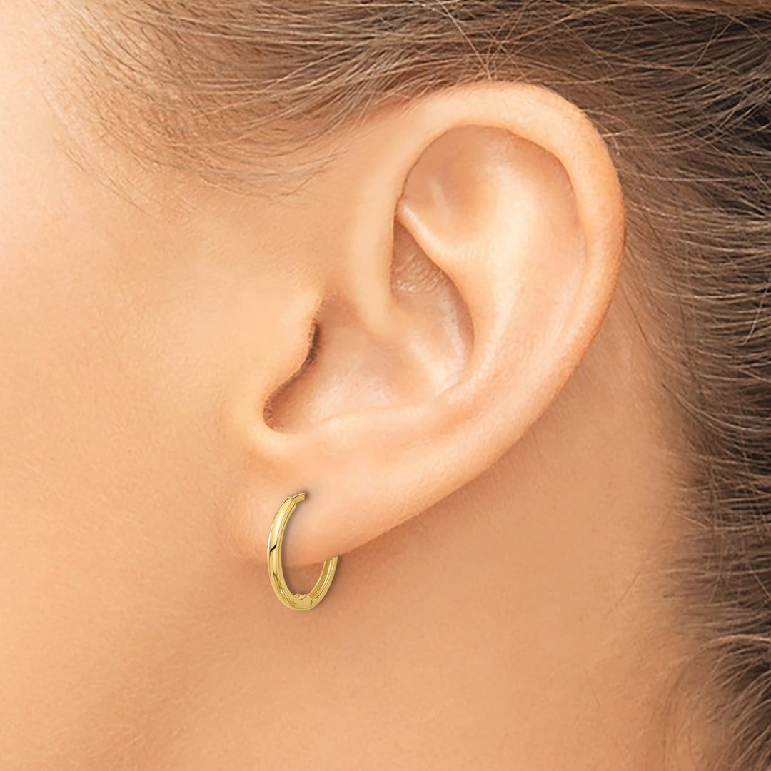 Lovely Rita's Earrings 14K Yellow Gold Sleek Polished 14mm Round Huggie Hinged Hoop Earrings
