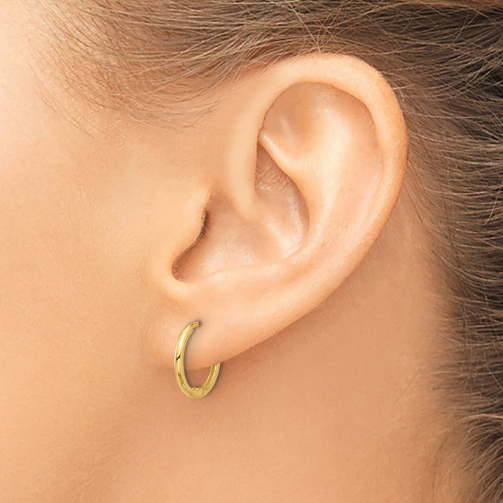 Lovely Rita's Earrings 14K Yellow Gold Sleek Polished 14mm Round Huggie Hinged Hoop Earrings
