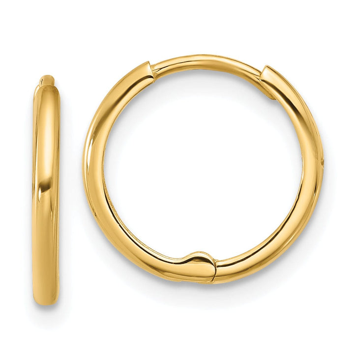 Lovely Rita's Earrings 14K Yellow Gold Sleek Polished 14mm Round Huggie Hinged Hoop Earrings