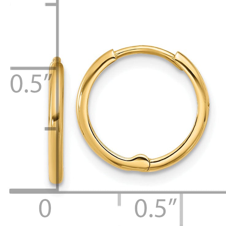 Lovely Rita's Earrings 14K Yellow Gold Sleek Polished 14mm Round Huggie Hinged Hoop Earrings