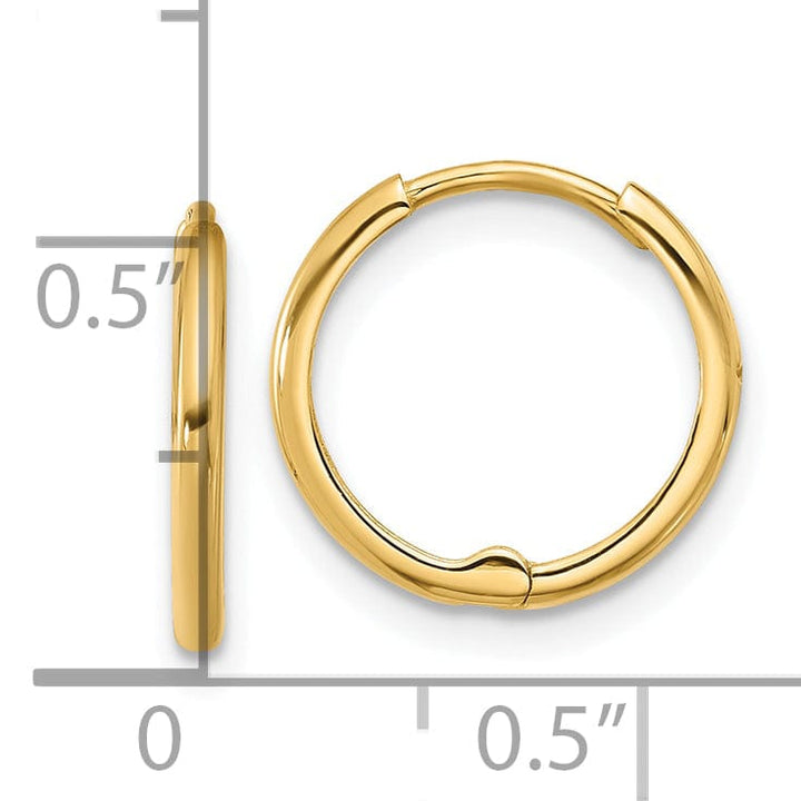 Lovely Rita's Earrings 14K Yellow Gold Sleek Polished 14mm Round Huggie Hinged Hoop Earrings