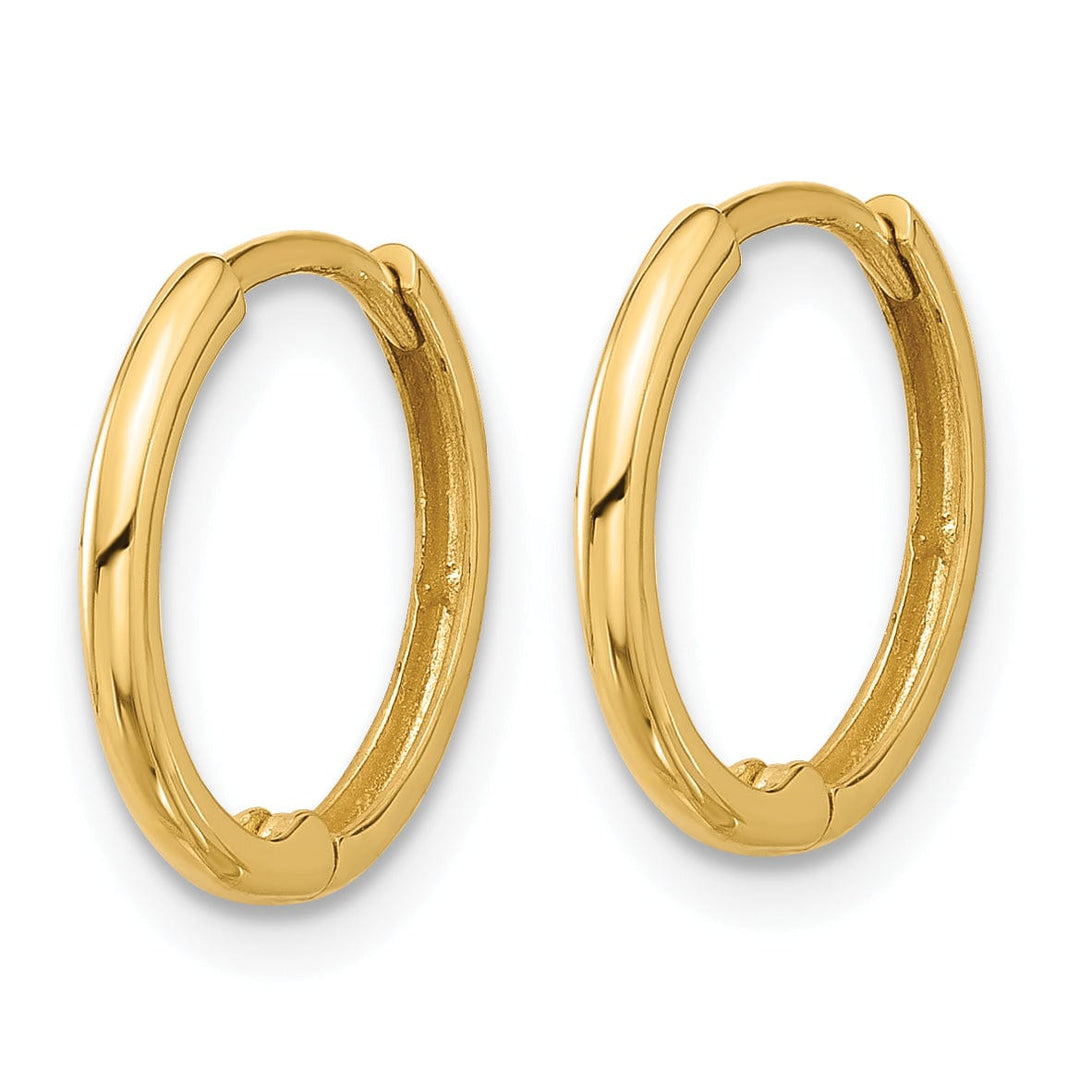 Lovely Rita's Earrings 14K Yellow Gold Sleek Polished 14mm Round Huggie Hinged Hoop Earrings