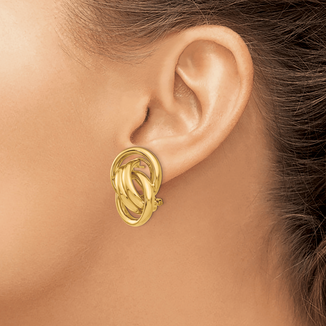 Lovely Rita's Earrings 14K Yellow Gold Sleek Polished 18mm Omega Back Post Earrings