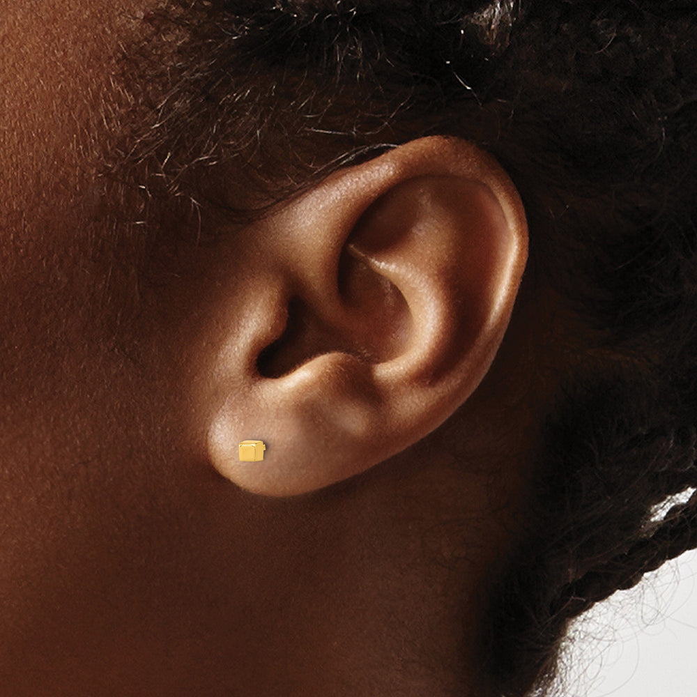 Lovely Rita's Earrings 14K Yellow Gold Sleek Polished 2.5mm Cube Post Earrings