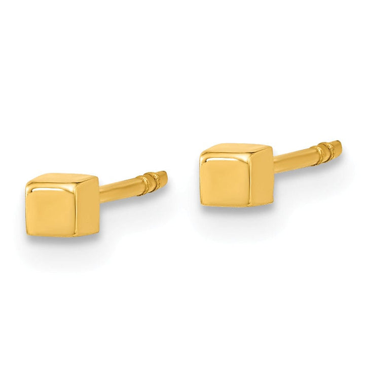 Lovely Rita's Earrings 14K Yellow Gold Sleek Polished 2.5mm Cube Post Earrings