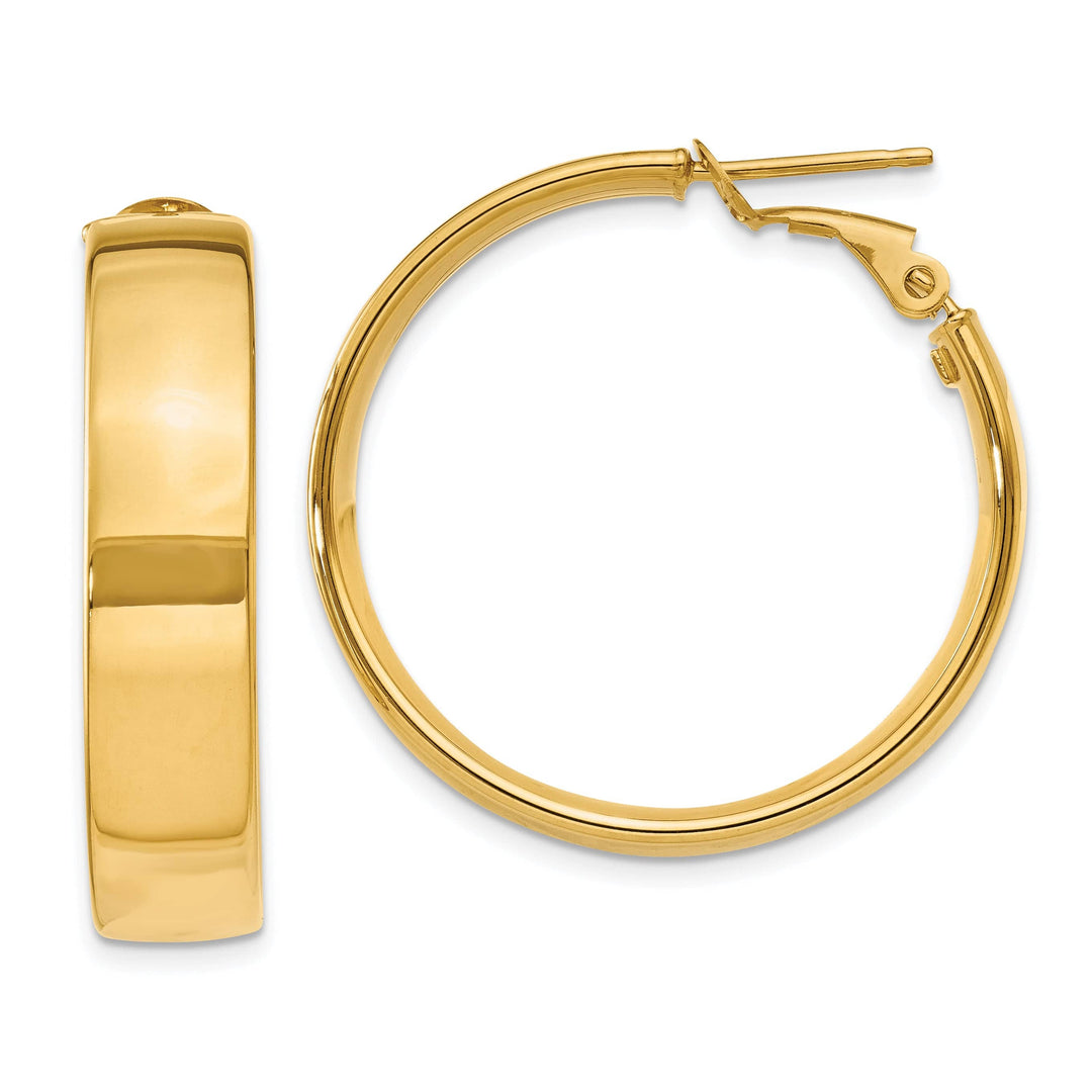 Lovely Rita's Earrings 14K Yellow Gold Sleek Polished 30mm Flat Tube Omega Hoops