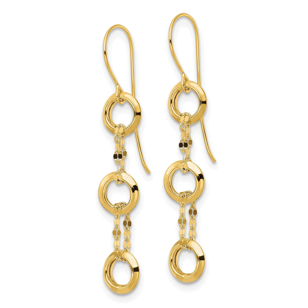 Lovely Rita's Earrings 14K Yellow Gold Sleek Polished 6.55mm Three Circle Dangle Earrings