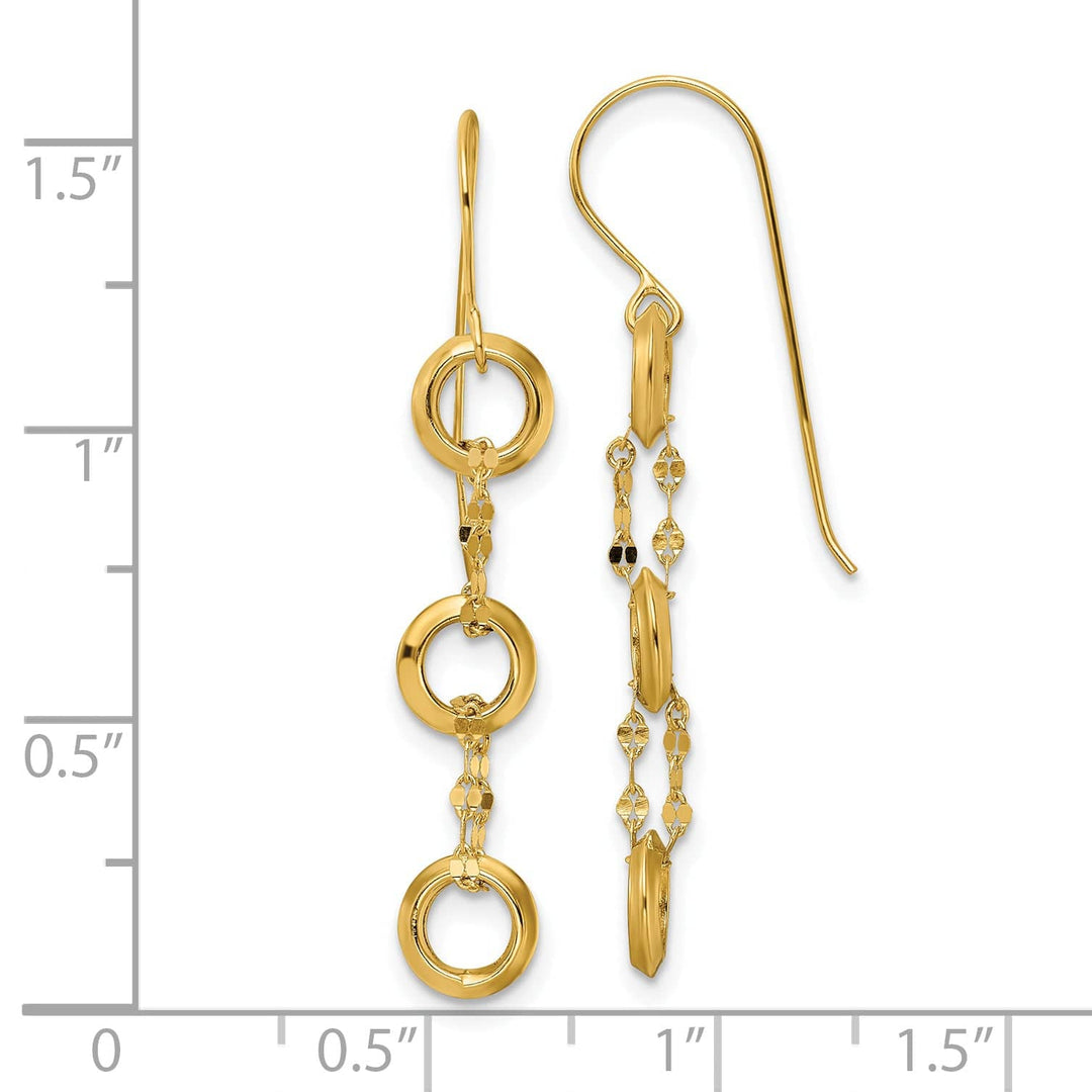 Lovely Rita's Earrings 14K Yellow Gold Sleek Polished 6.55mm Three Circle Dangle Earrings