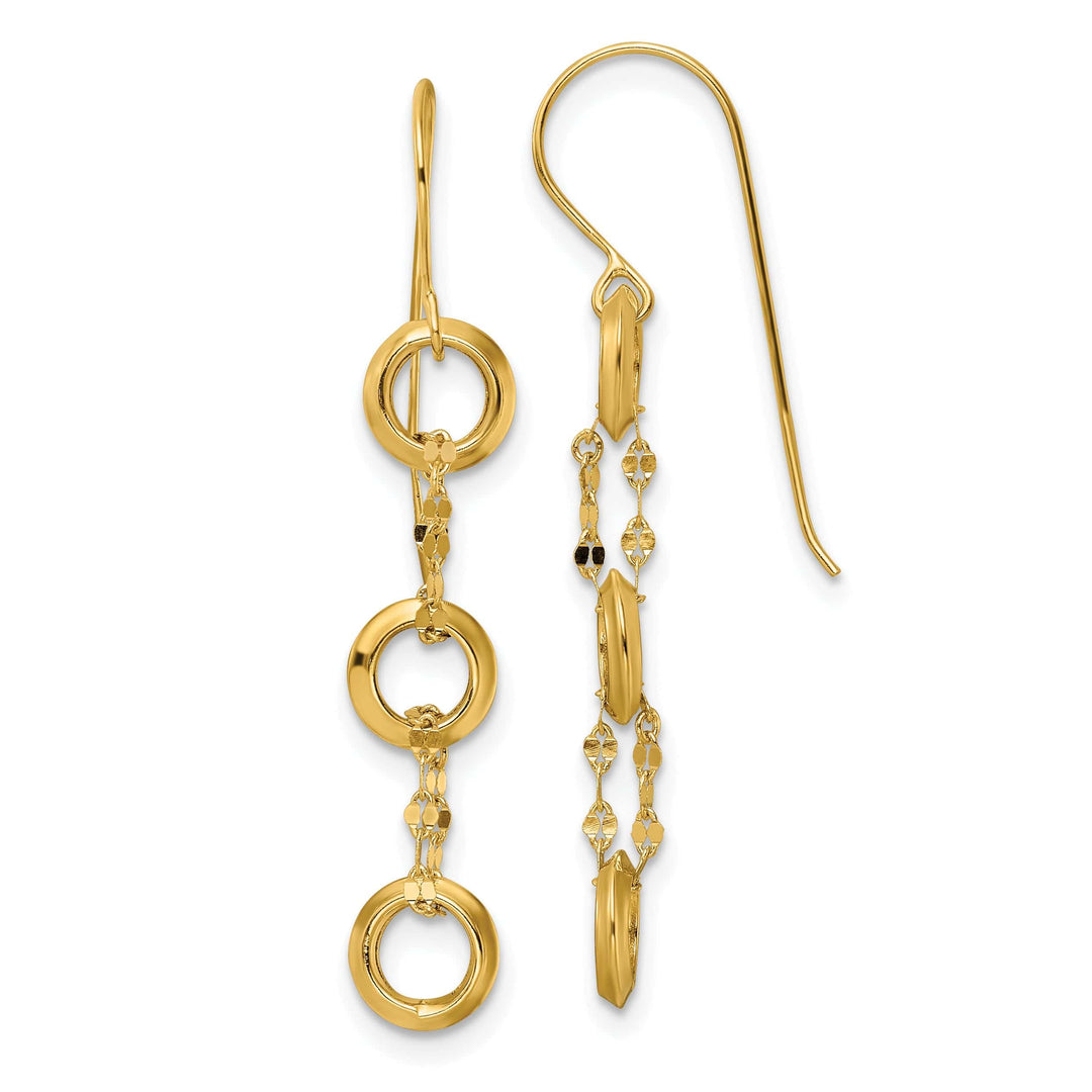 Lovely Rita's Earrings 14K Yellow Gold Sleek Polished 6.55mm Three Circle Dangle Earrings