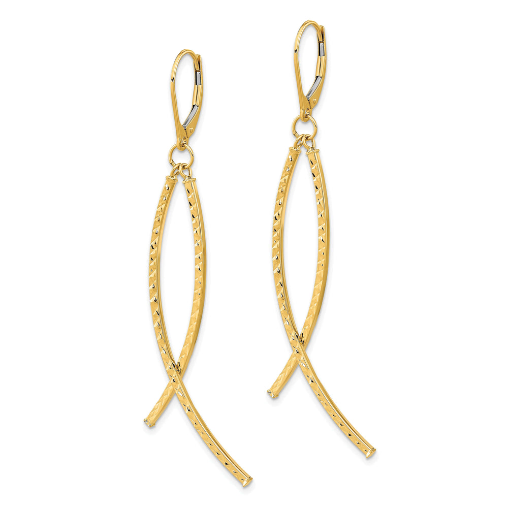 Lovely Rita's Earrings 14K Yellow Gold Striking Polished 10 mm Diamond Cut Leverback Earrings