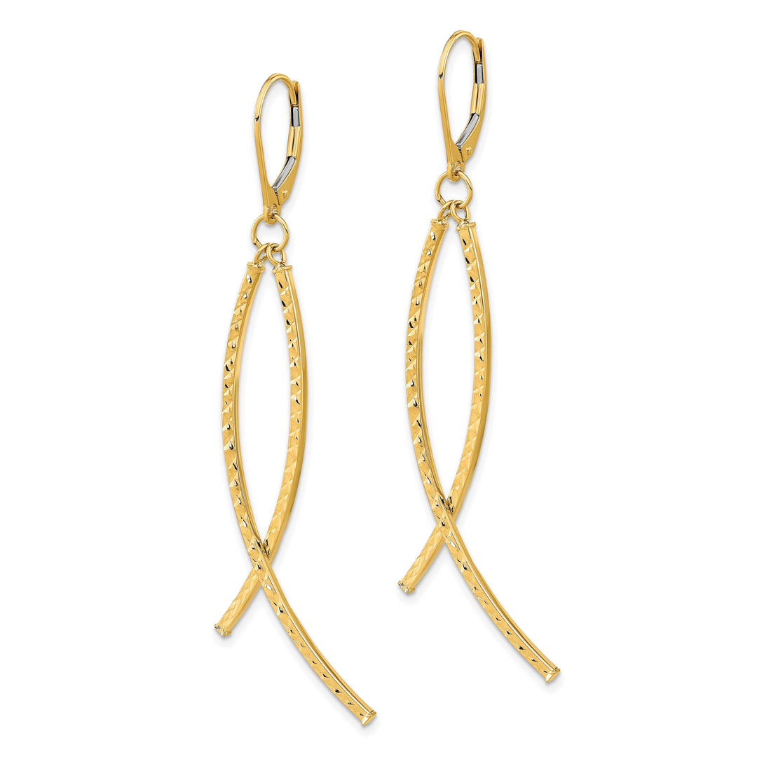 Lovely Rita's Earrings 14K Yellow Gold Striking Polished 10 mm Diamond Cut Leverback Earrings