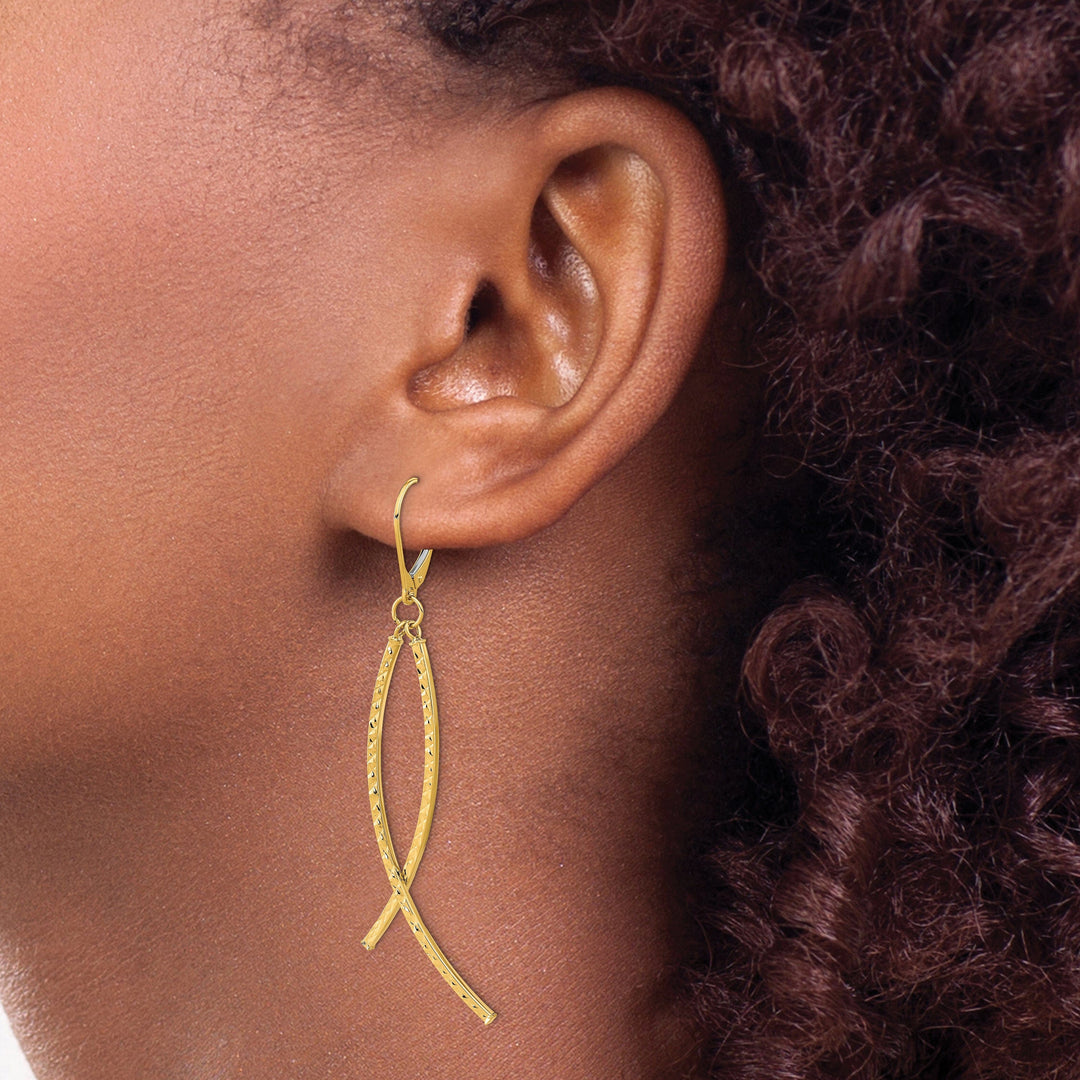Lovely Rita's Earrings 14K Yellow Gold Striking Polished 10 mm Diamond Cut Leverback Earrings