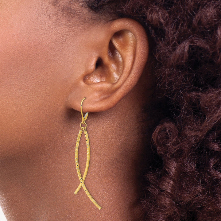 Lovely Rita's Earrings 14K Yellow Gold Striking Polished 10 mm Diamond Cut Leverback Earrings