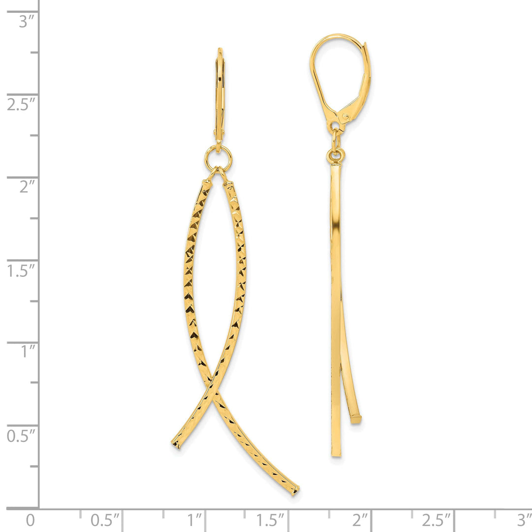 Lovely Rita's Earrings 14K Yellow Gold Striking Polished 10 mm Diamond Cut Leverback Earrings