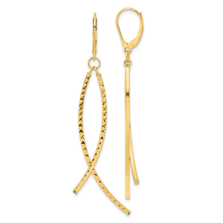 Lovely Rita's Earrings 14K Yellow Gold Striking Polished 10 mm Diamond Cut Leverback Earrings