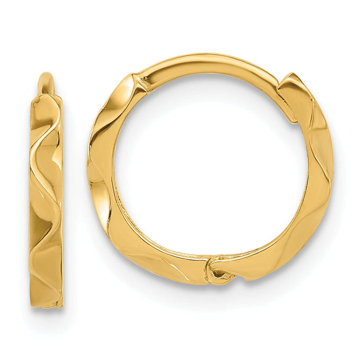Lovely Rita's Earrings 14K Yellow Gold Stunning Polished 13mm Wavy Hinged Hoop Earrings