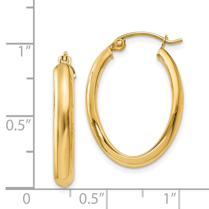 Lovely Rita's Earrings 14K Yellow Gold Stunning Polished 17 mm Oval Tube Hoop Earrings