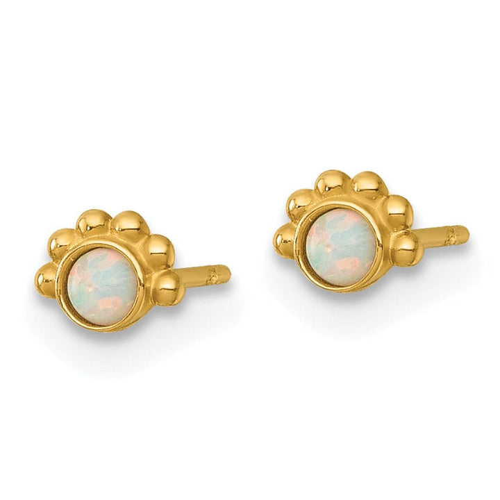 Lovely Rita's Earrings 14K Yellow Gold Stunning Polished 5mm Created Opal Post Earrings