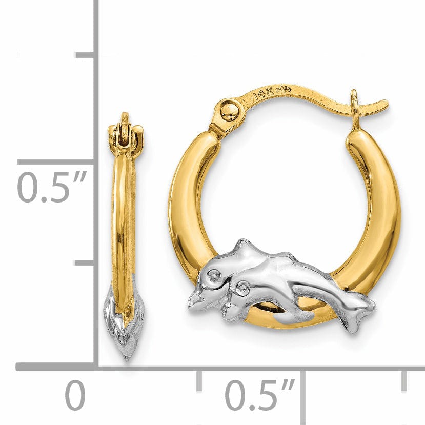 Lovely Rita's Earrings 14K Yellow Gold Stunning Rhodium-Plated 14 mm Dolphin Hoop Earrings