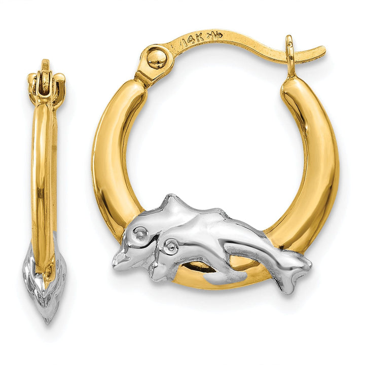 Lovely Rita's Earrings 14K Yellow Gold Stunning Rhodium-Plated 14 mm Dolphin Hoop Earrings